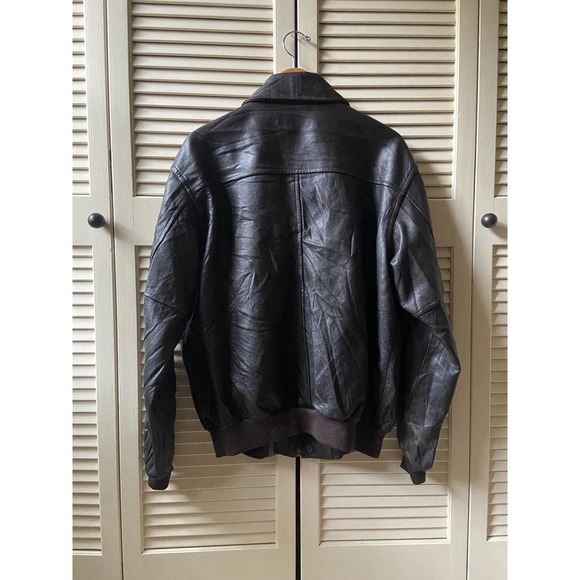 Vintage LL Bean Goatskin Black Leather A-2 Flight Full Zip Jacket Men’s Size L - Picture 4 of 11